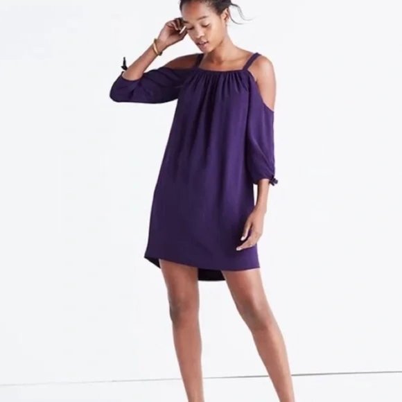 Madewell ~ Purple Silk 3/4 Sleeve Shift Mini Dress in size 0 - Picture 1 of 15